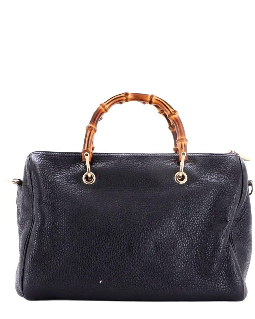 Gucci Blue Leather Bamboo Shopper Boston Bag Medium (Authentic Pre-Loved)