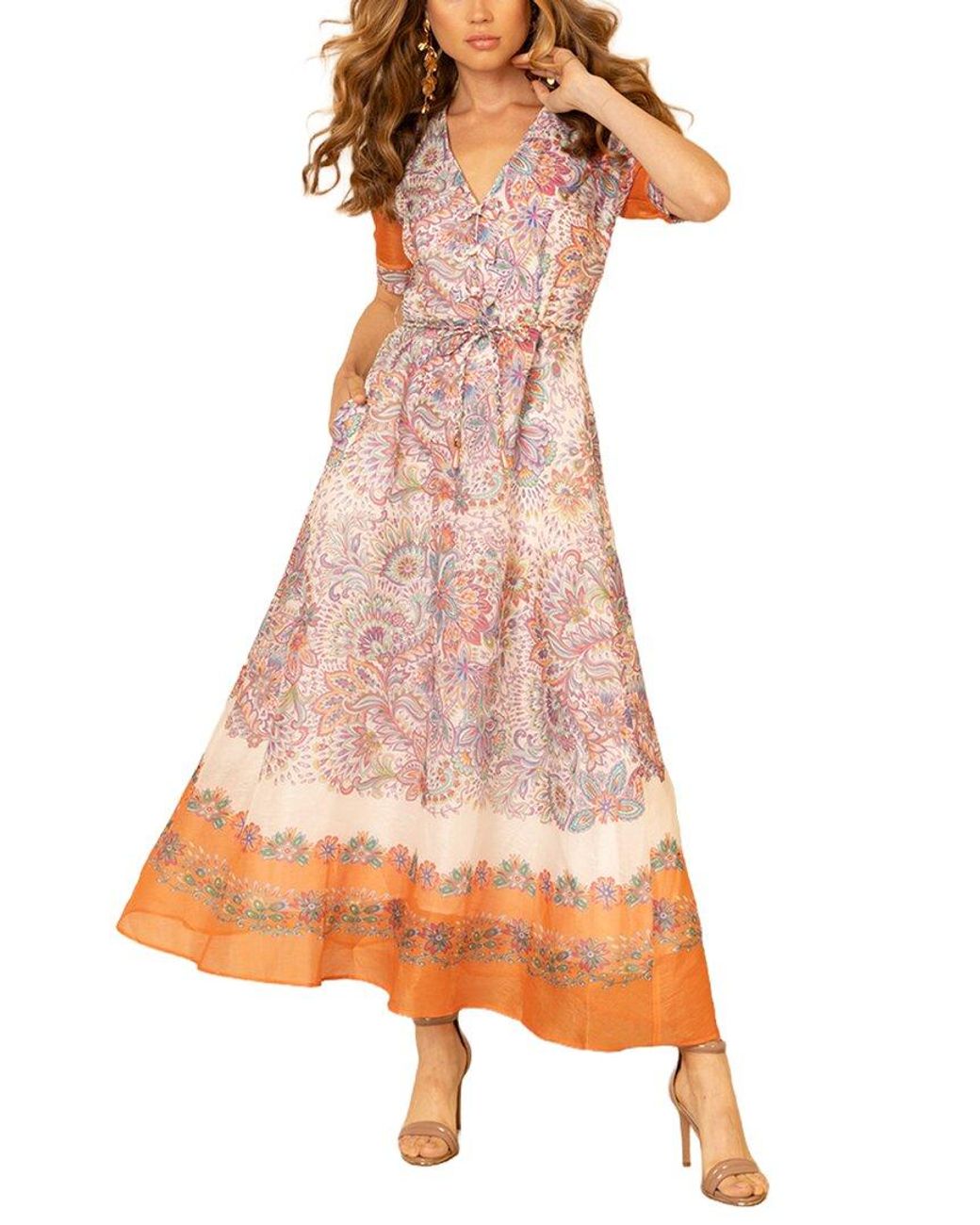 Hale Bob Orange Aubrie Silk & Linen Maxi Dress