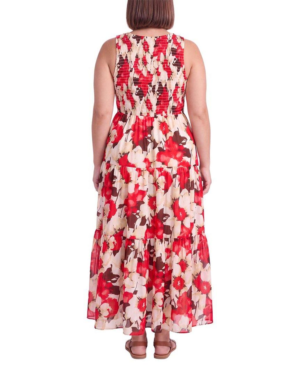 Anne Klein Plus Smocked Bodice Tiered Dress