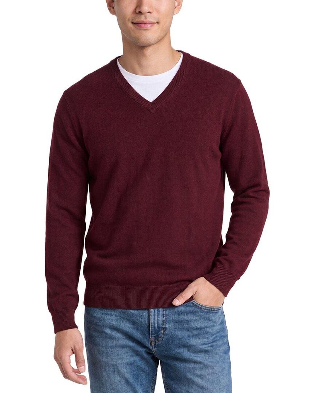 N.Peal Cashmere Red Burlington Cashmere V-Neck Sweater for men