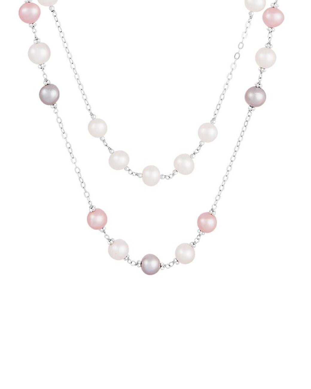 Splendid White Rhodium Plated 7-10mm Pearl Cz Pendant Necklace