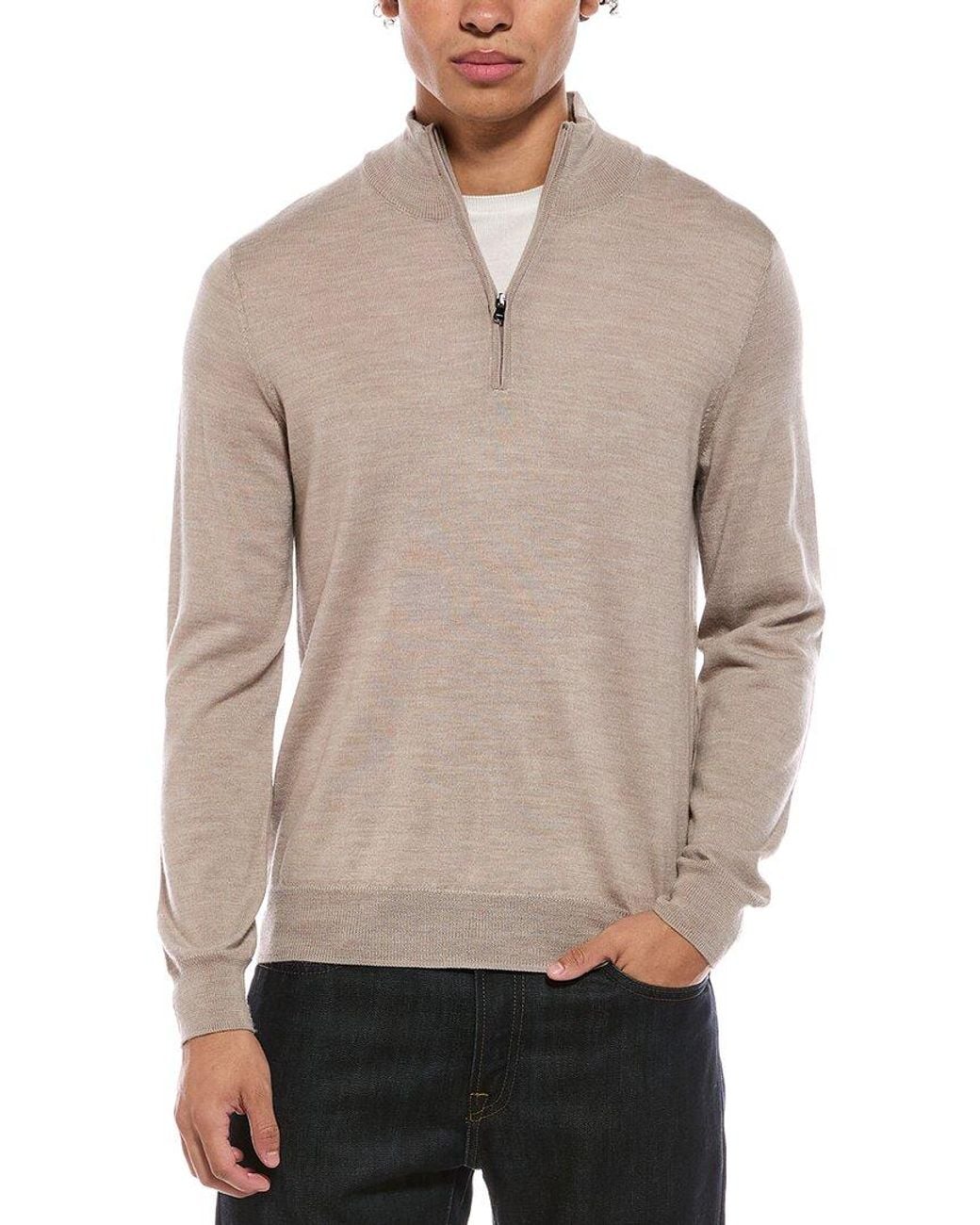 Bruno Magli Gray Merino Wool-Blend Blend Zip Mock Neck Sweater for men