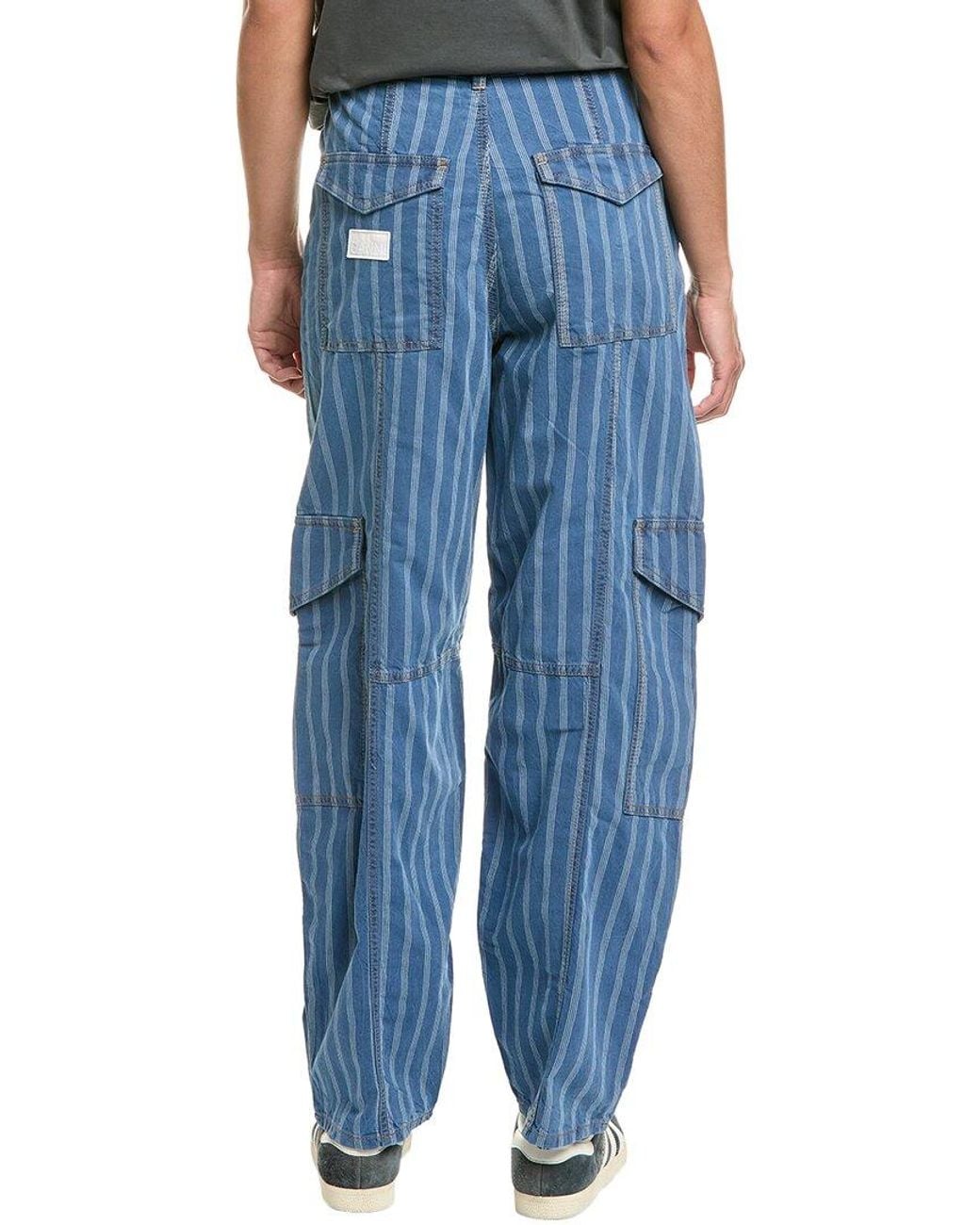 Ganni Blue Light Stripe Denim Cargo Pant