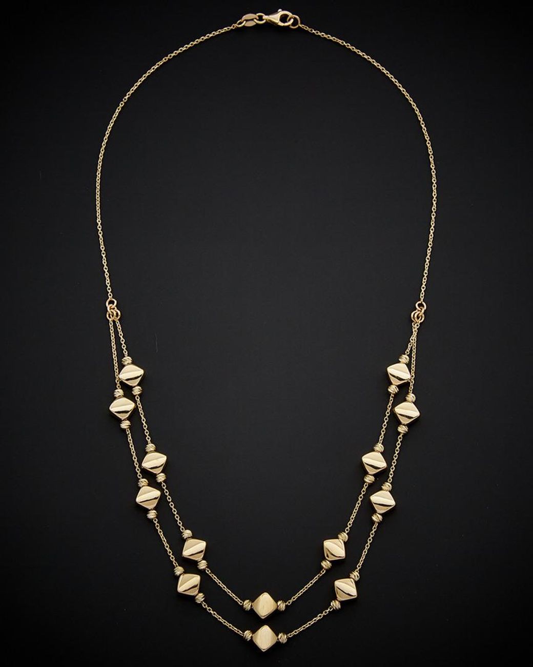 Italian Gold Black 14k Diamond Shape Bead Layer Necklace