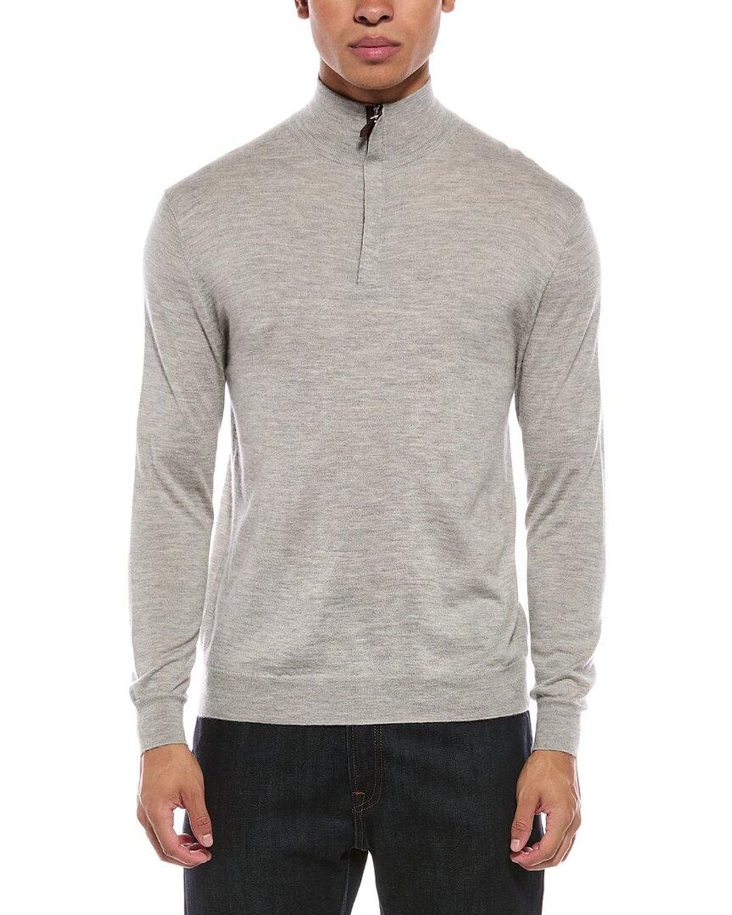 N.Peal Cashmere Gray Regent 1/2-Zip Cashmere & Silk-Blend Mock Neck Sweater for men