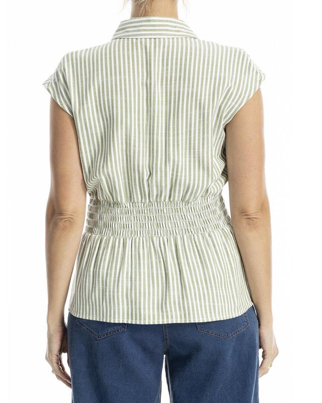 Max Studio Blue Cap Sleeve Collared Shirt
