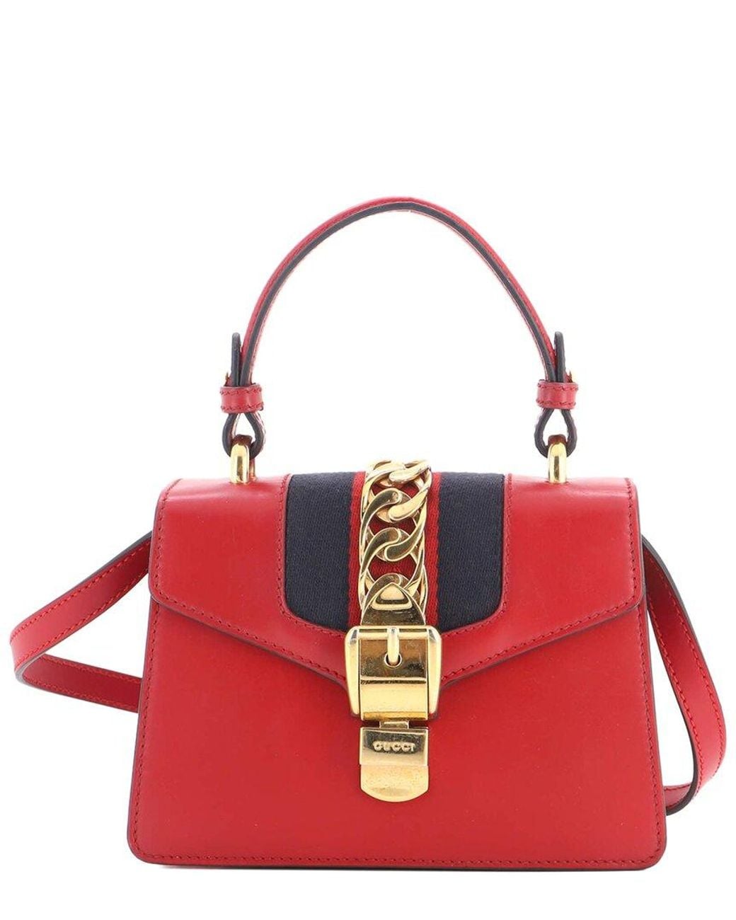Gucci Red Sheep Leather Sylvie Top Handle Bag Mini (Authentic Pre-Loved)