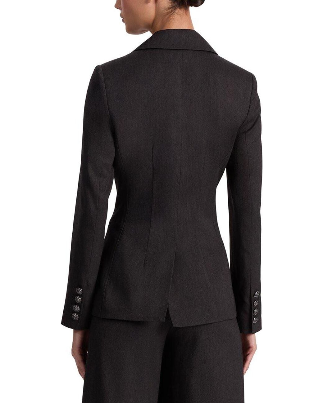 Alice + Olivia Black Macey Cinched Waist Notch Collar Wool-Blend Blazer