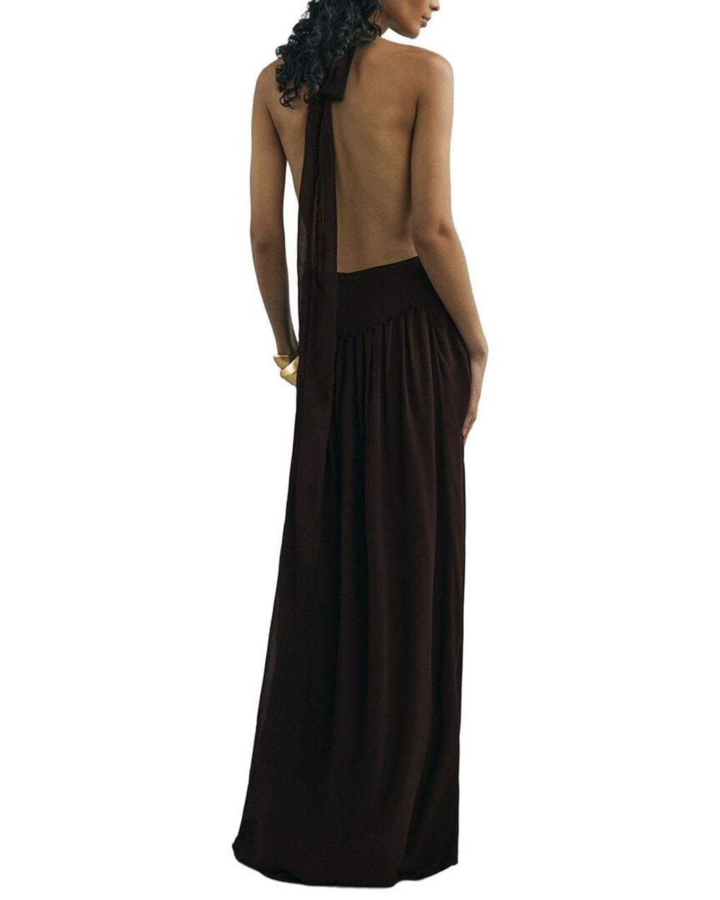 Reiss Black Luna Atelier Chiffon Draped Halter Neck Maxi Dress
