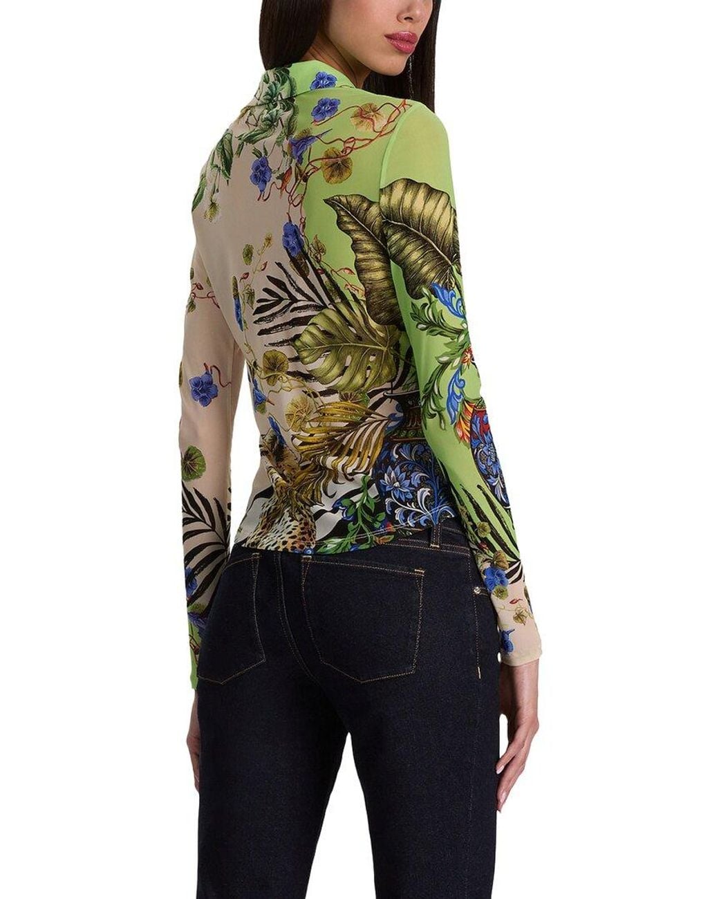 Alice + Olivia Black Jade Mesh Button Down Shirt