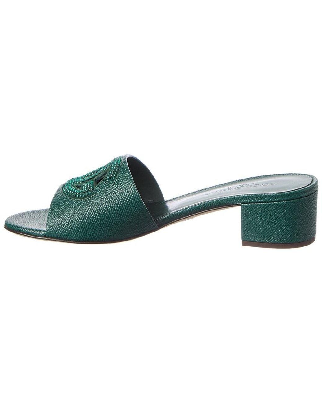 Dolce & Gabbana Green Dg Leather Sandal
