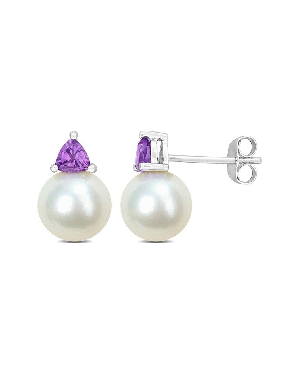 Rina Limor Multicolor 10k 0.40 Ct. Tw. Amethyst & 8-8.5mmmm Pearl Studs