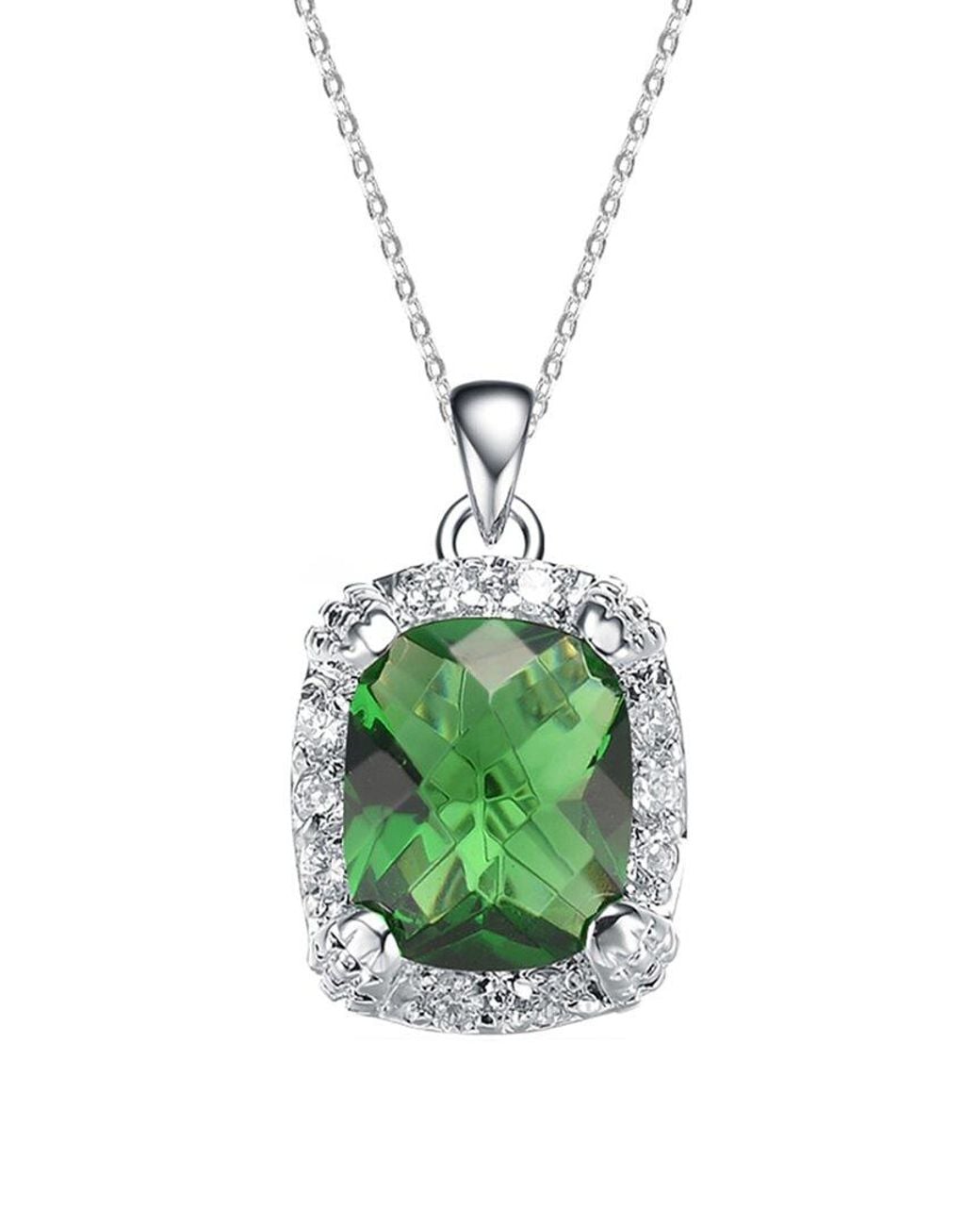 Genevive Jewelry Green Silver Cz Rectangular Necklace
