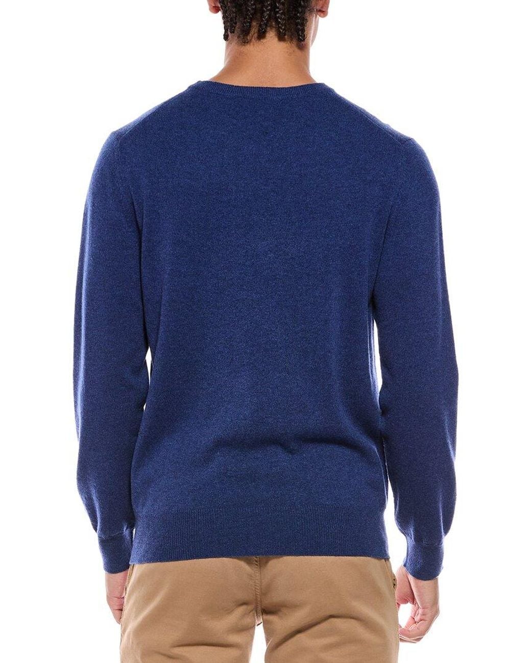 N.Peal Cashmere Blue Oxford 100% Cashmere Crewneck Sweater for men