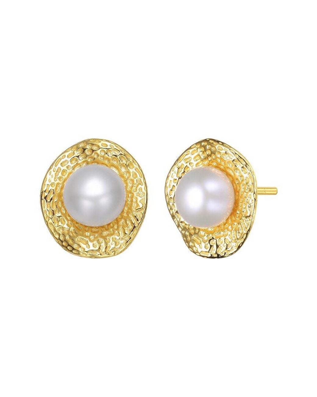 Genevive Jewelry Metallic 14k Over Silver 8-8mm Pearl Earrings
