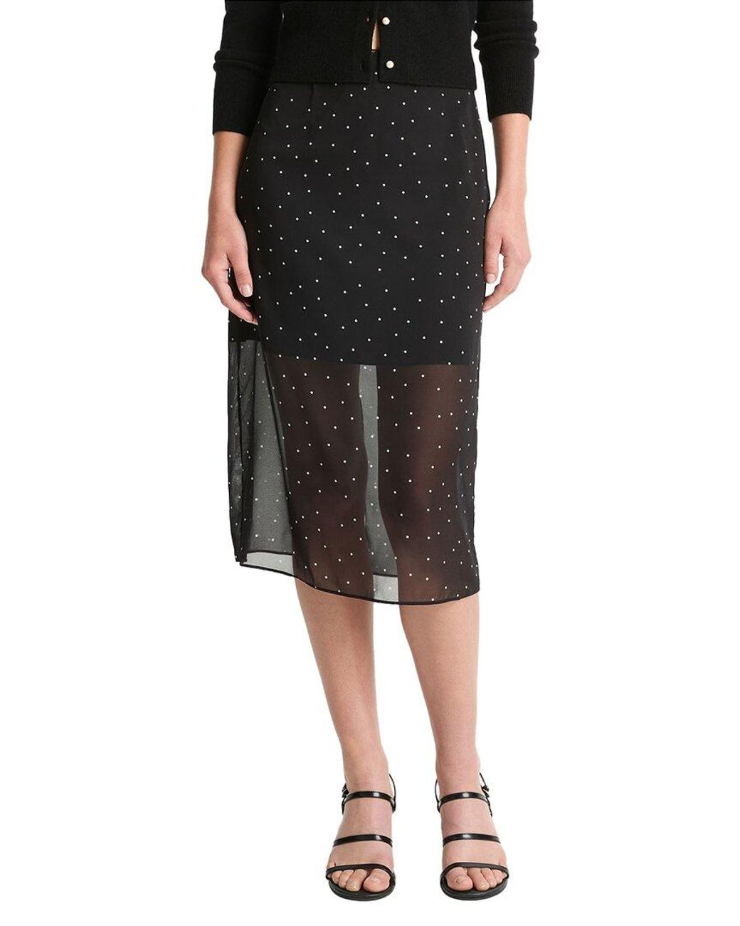 Vince Black Sheer Dot Silk-Blend Straight Skirt