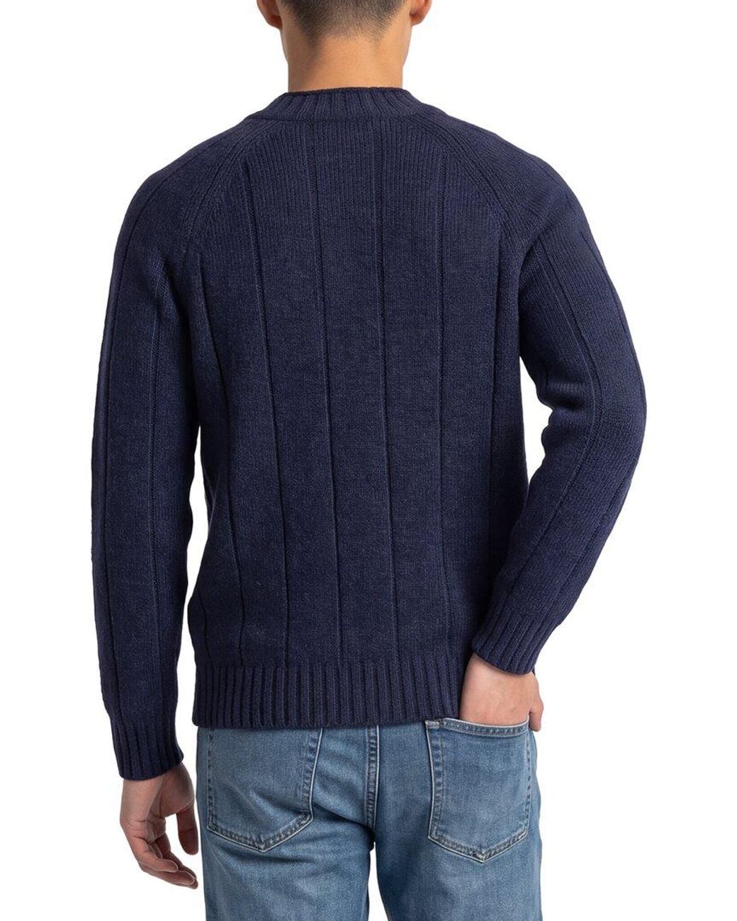 N.Peal Cashmere Blue Spitalfields Rib 100% Cashmere Funnel Neck Sweater for men