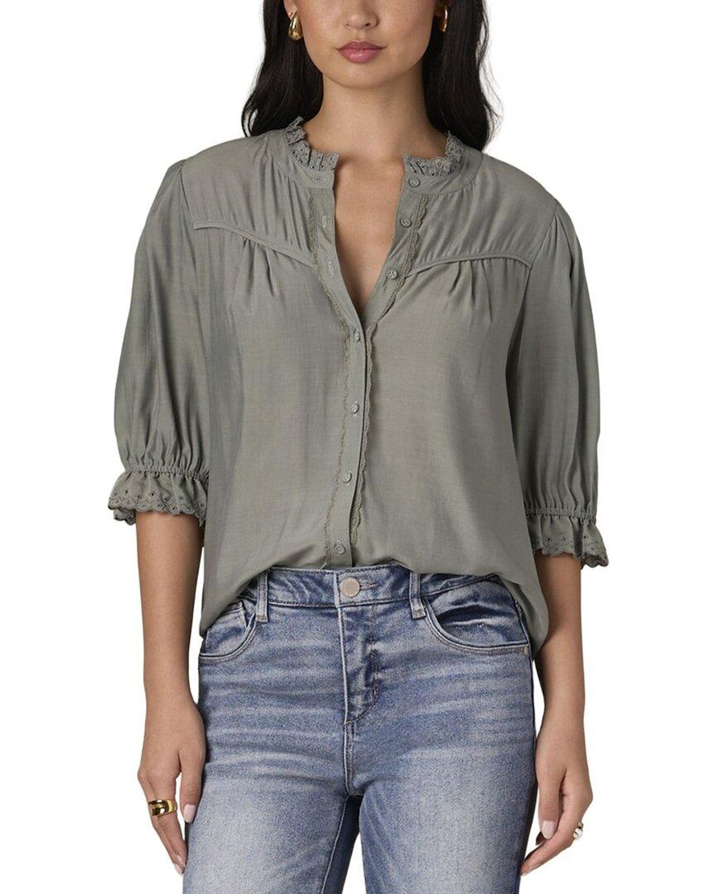 Wit & Wisdom Gray Eyelet Woven Top