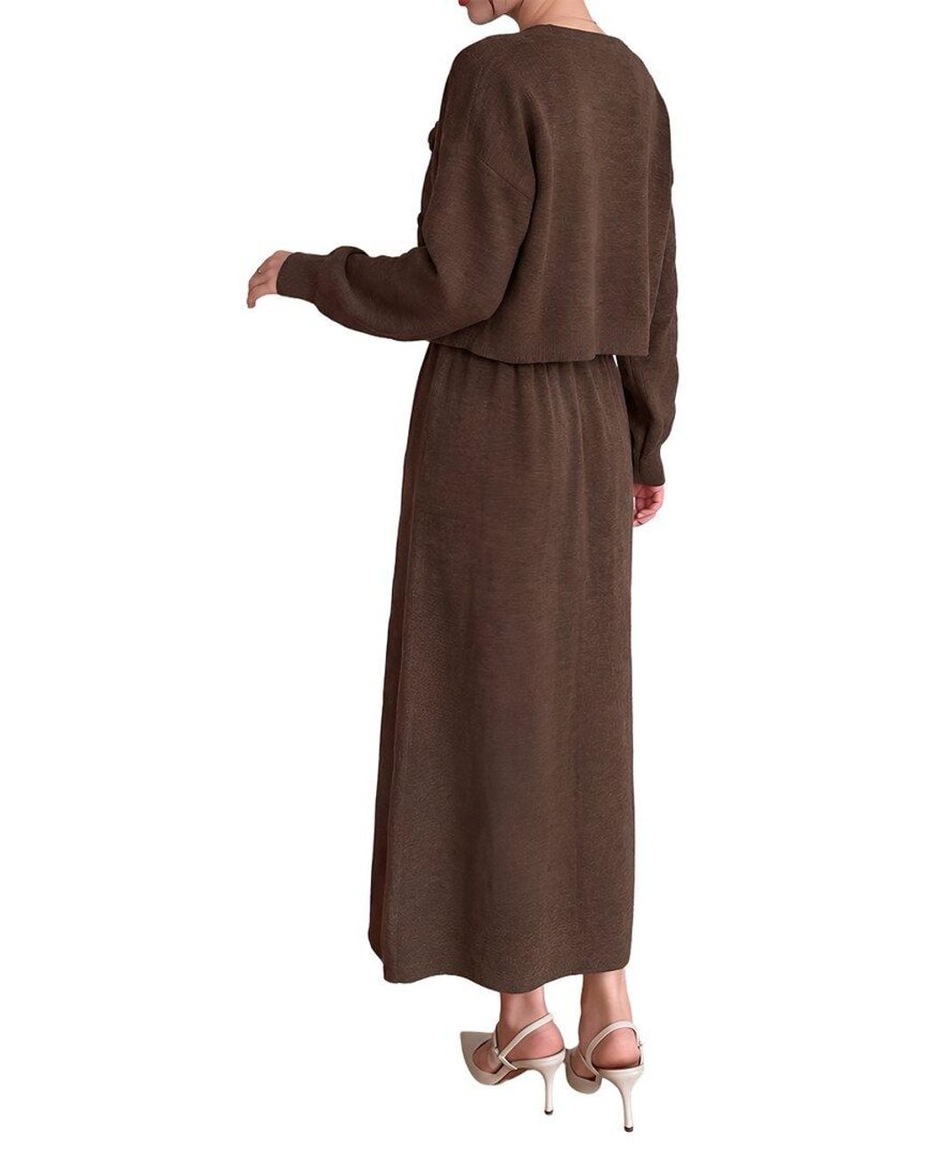 Tedora Brown 3P Cardigan, Top, & Skirt Set