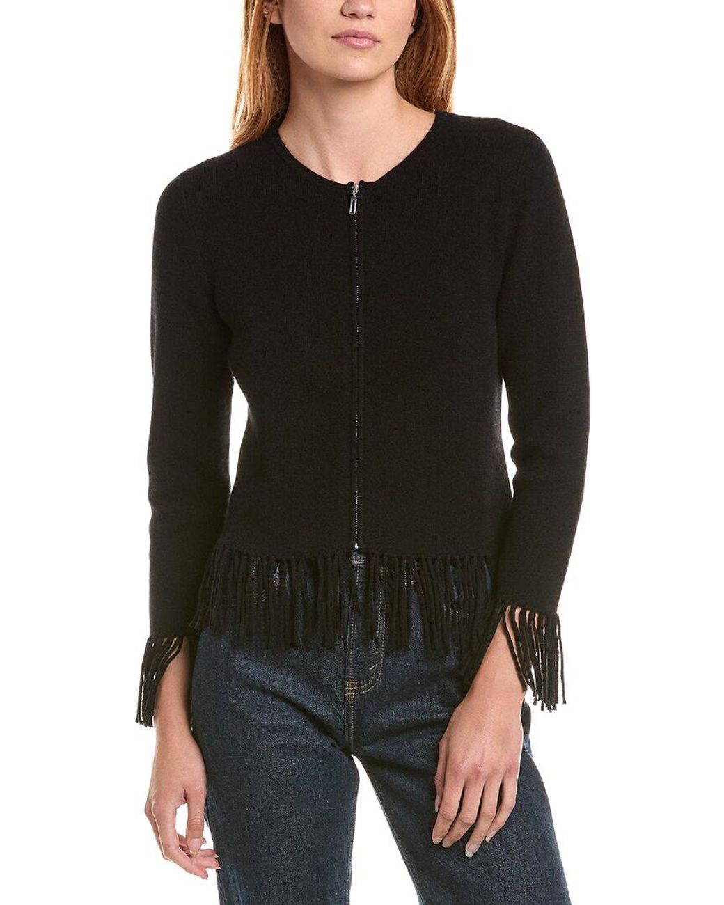 Sofiacashmere Black Cropped Crewneck Milano Wool & Cashmere-blend Jacket