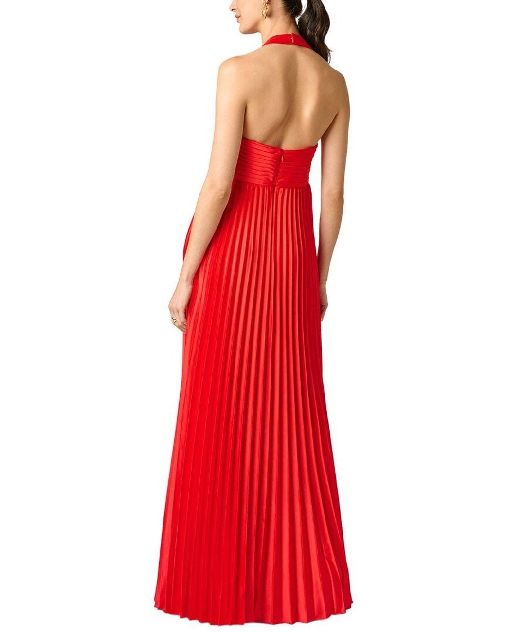 Aidan Mattox Red Stretch Charmeuse Pleated Gown