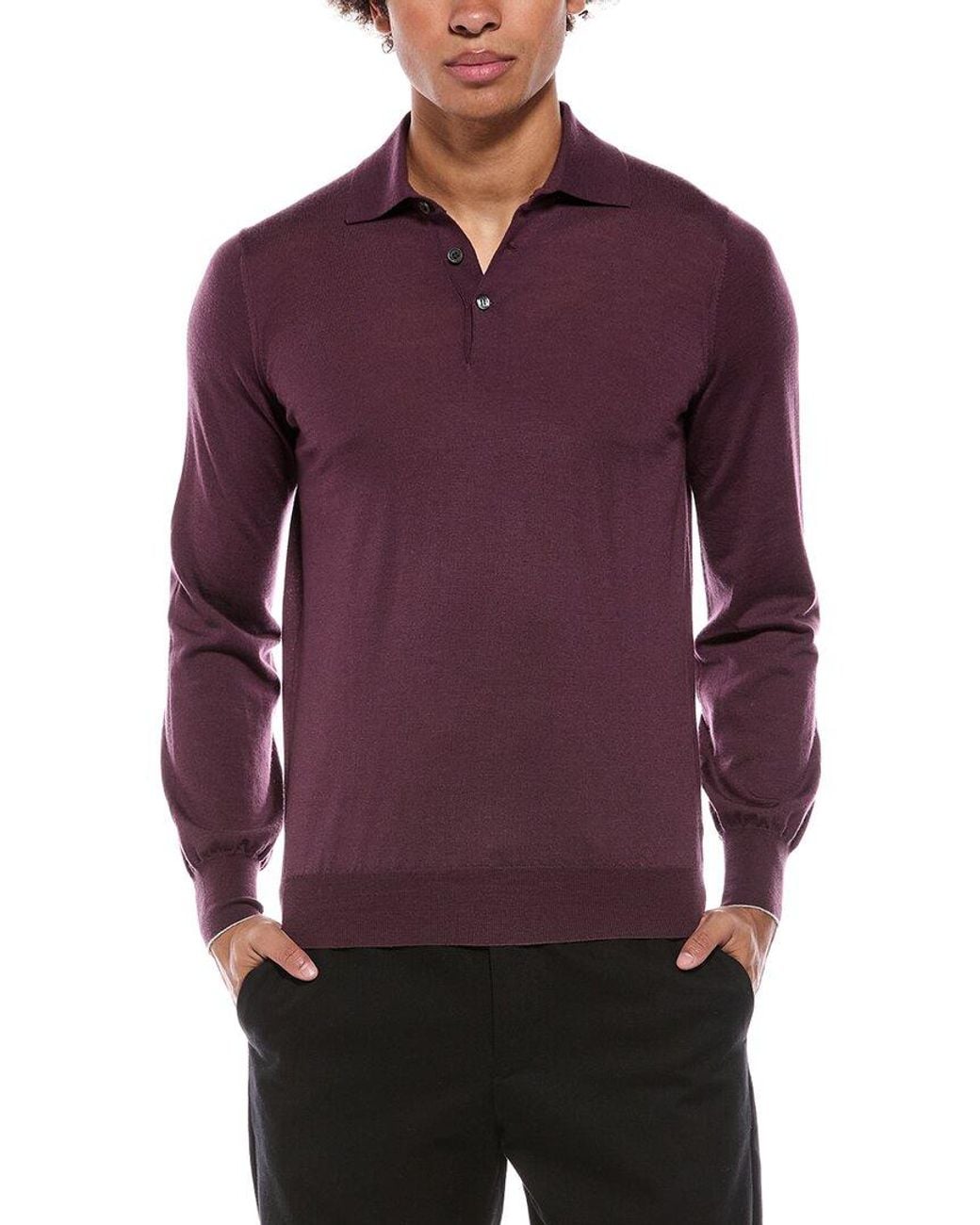 Brunello Cucinelli Purple Wool & Cashmere-Blend Polo Sweater for men