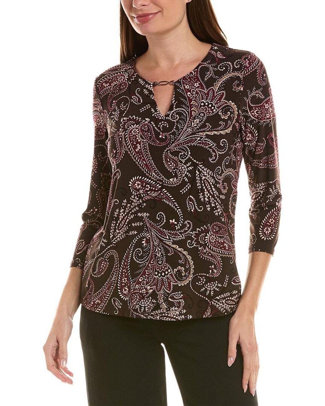 Jones New York Brown Buckle Trim Top
