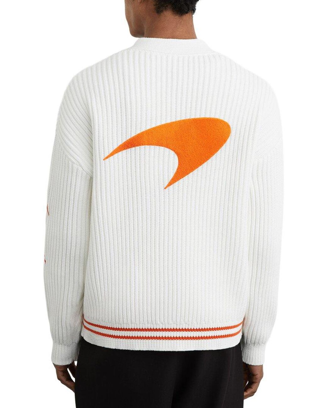 Reiss White Halden Embroidered Rib Sweater for men