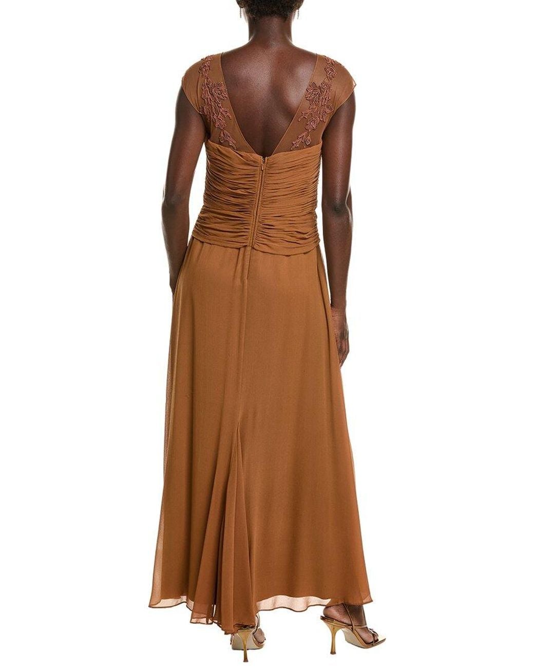 Issue New York Brown Solid Silk Shell Gown