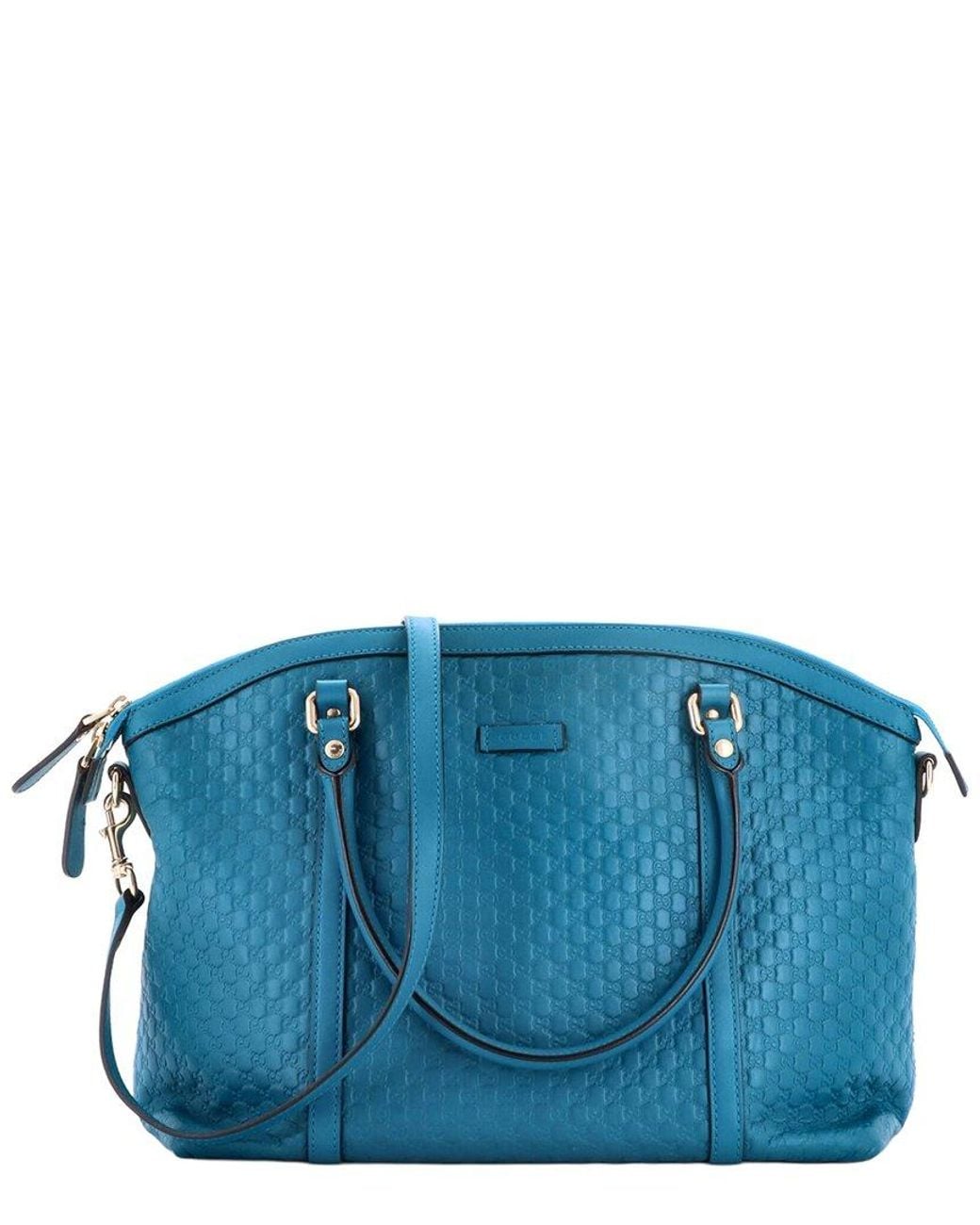Gucci Blue Microssima Leather Britt Convertible Dome Satchel Medium (Authentic Pre-Loved)