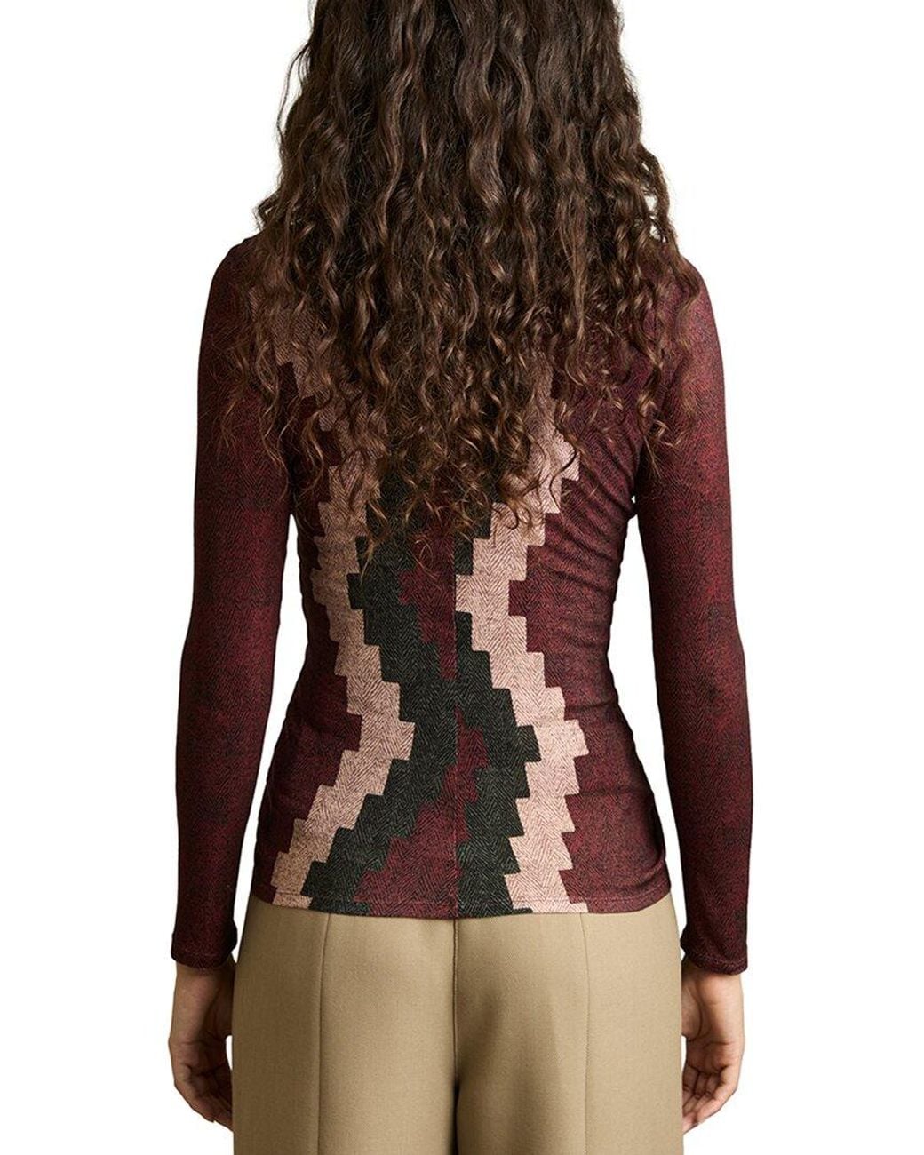 Reiss Brown Gianna Printed Wool-Blend Top