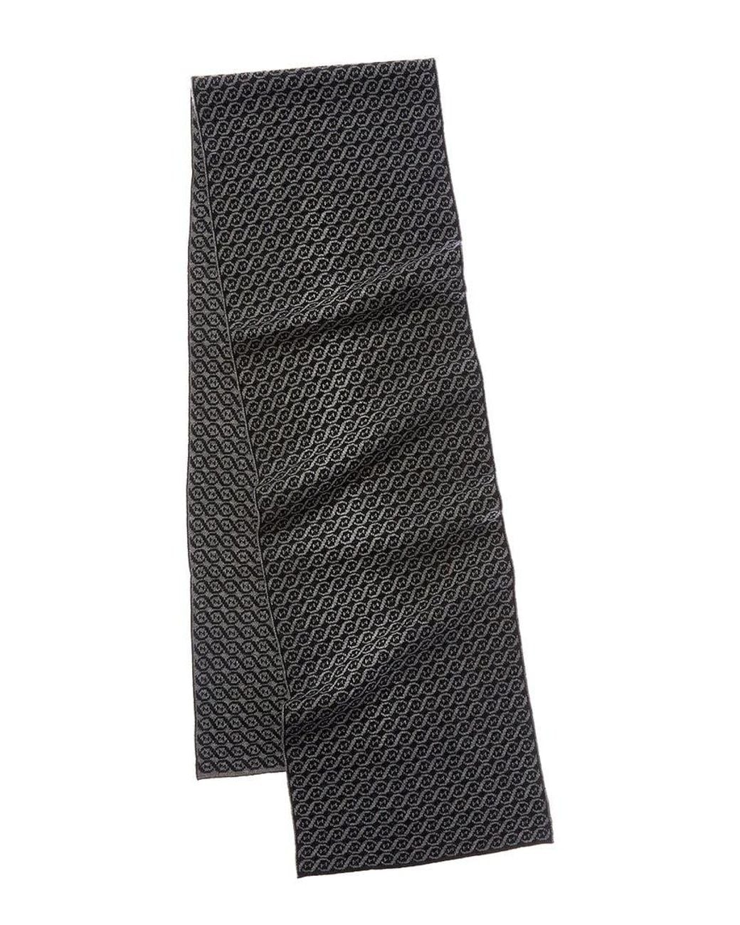 Portolano Black Jacquard Wool Scarf for men