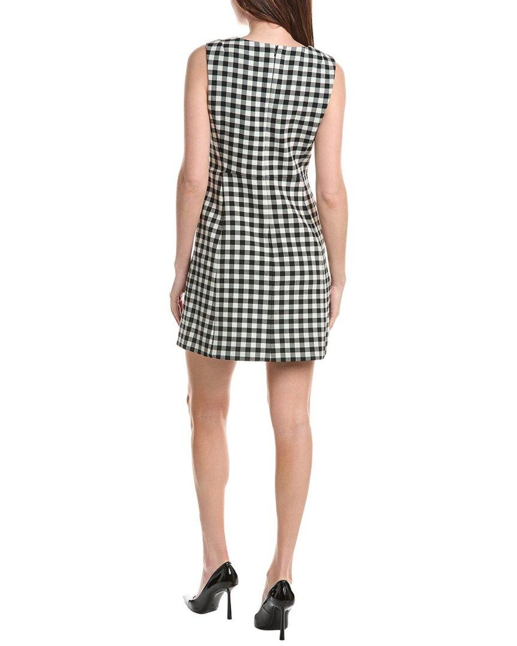 Rebecca Taylor Black Phillipa Check Button Front Wool-Blend Mini Dress