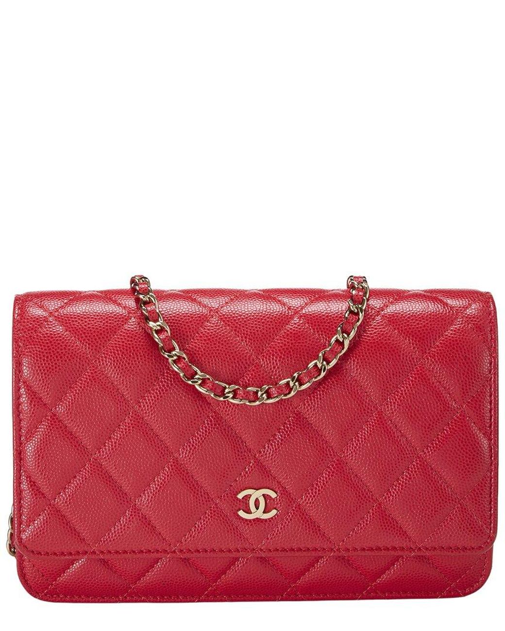 Chanel Red Caviar Leather Boy Wallet On Chain (Authentic Pre-Loved)