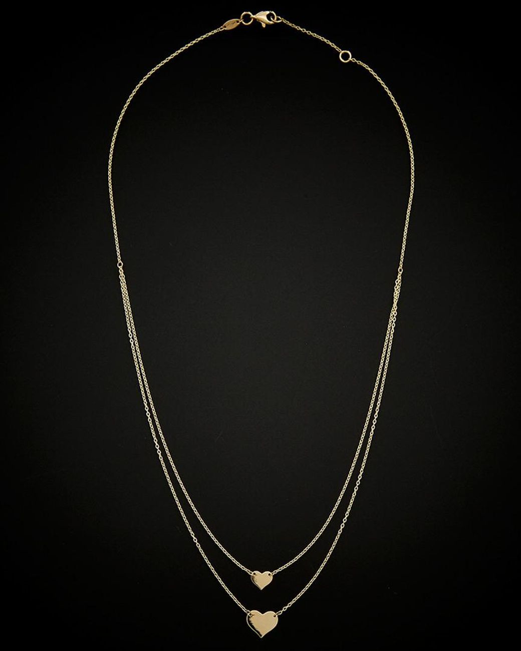 Italian Gold Black 14k Double Layer Heart Adjustable Necklace