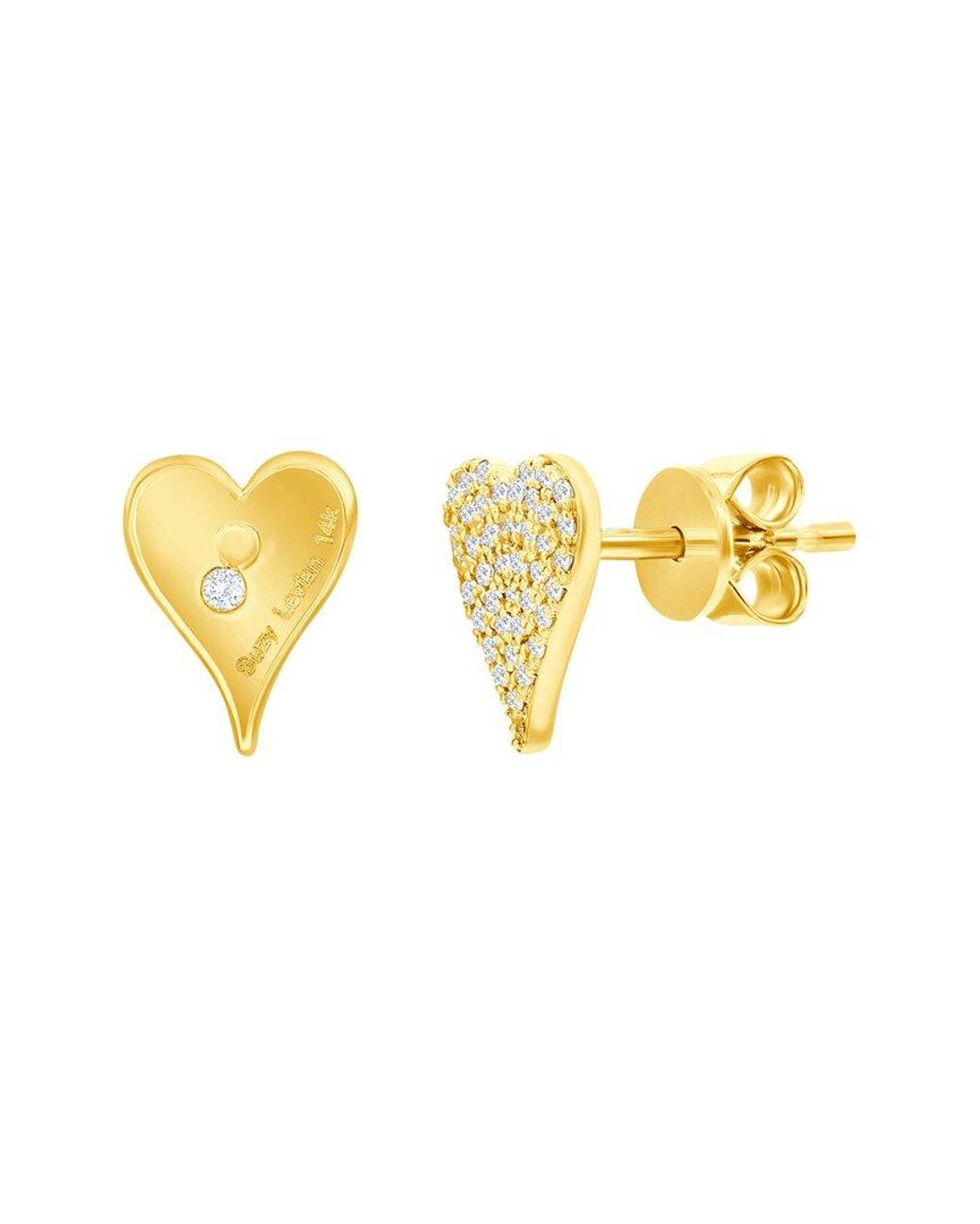Suzy Levian Metallic 14k 0.16 Ct. Tw. Diamond Elongated Heart Studs