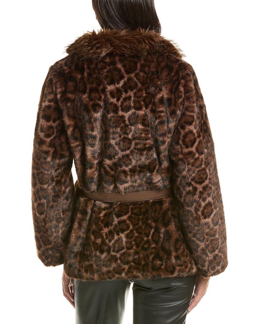 La Fiorentina Brown Leopard Faux Fur Cropped Jacket