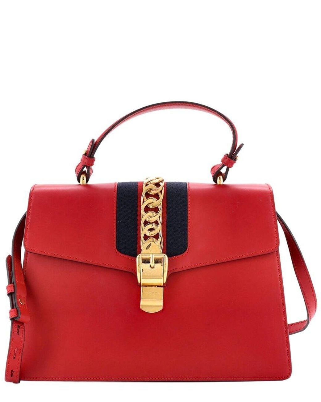 Gucci Red Sheep Leather Sylvie Top Handle Bag Medium (Authentic Pre-Loved)