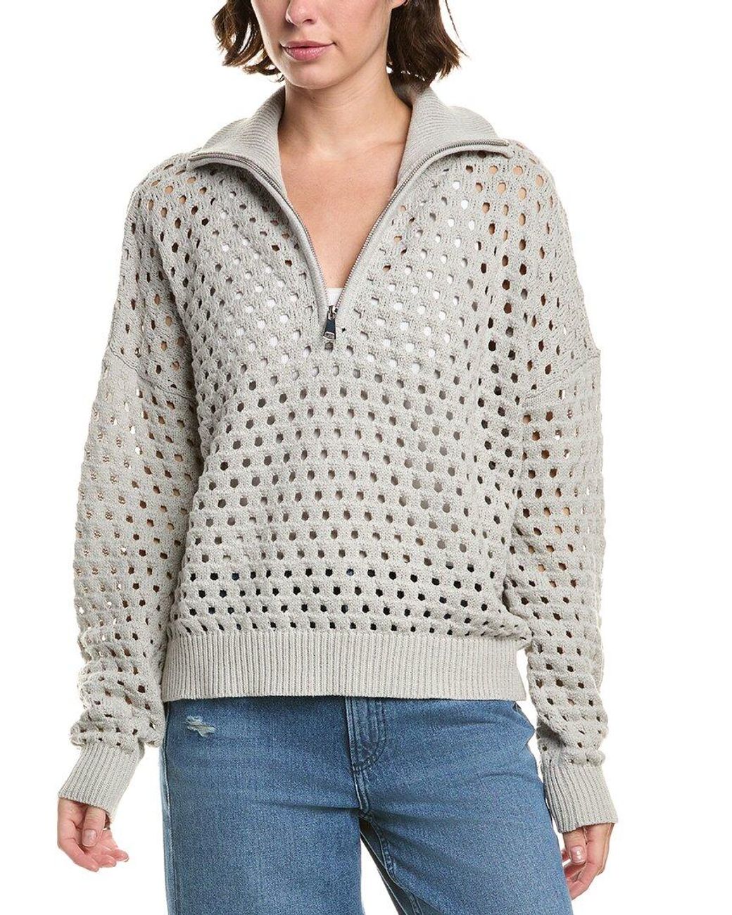 Elan Open Knit 1/2-Zip Funnel Sweater in Gray | Lyst