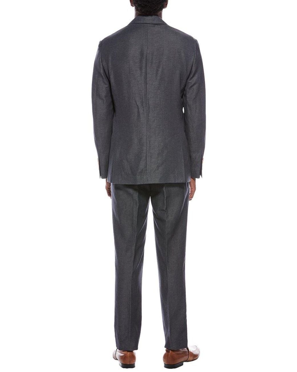 Brunello Cucinelli Blue 2Pc Wool & Linen-Blend Suit With Pleated Pant for men