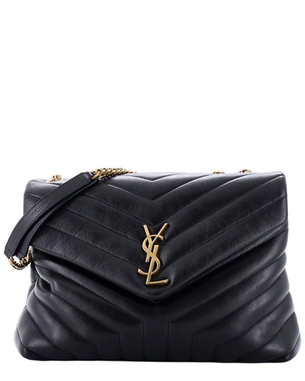 Saint Laurent Black Matelasse Chevron Leather Loulou Shoulder Bag Medium (Authentic Pre-Loved)