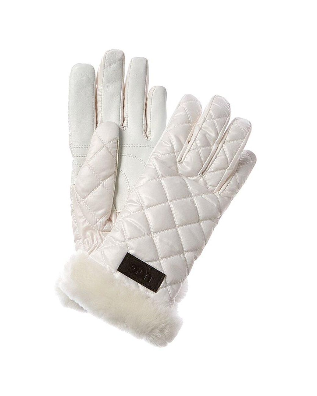 UGG Quilted All Weather Leather Tech Gloves in White | Lyst
