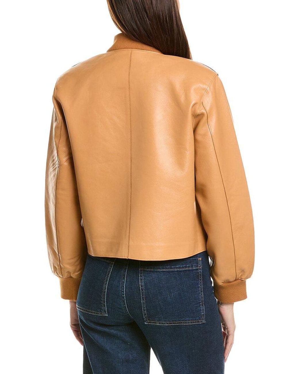 Neiman Marcus Blue Cropped Zip Front Leather Bomber Jacket