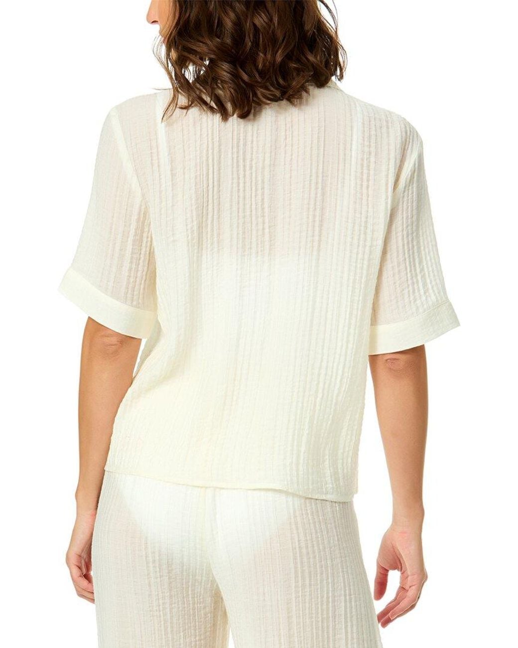 Cece White Linen-Blend Tie Front Shirt