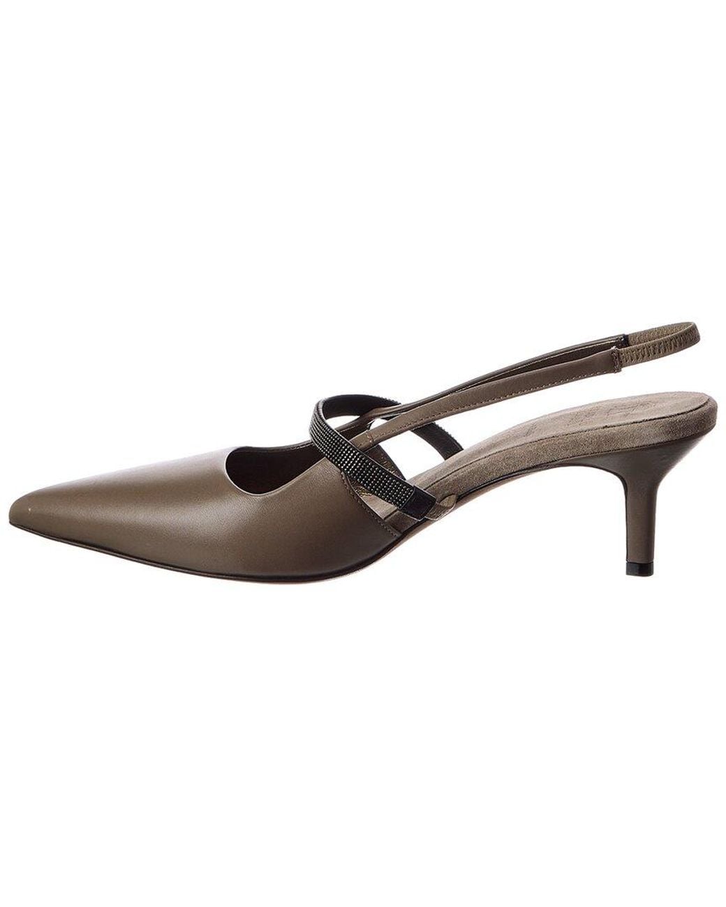 Brunello Cucinelli Gray Leather & Suede Slingback Pump