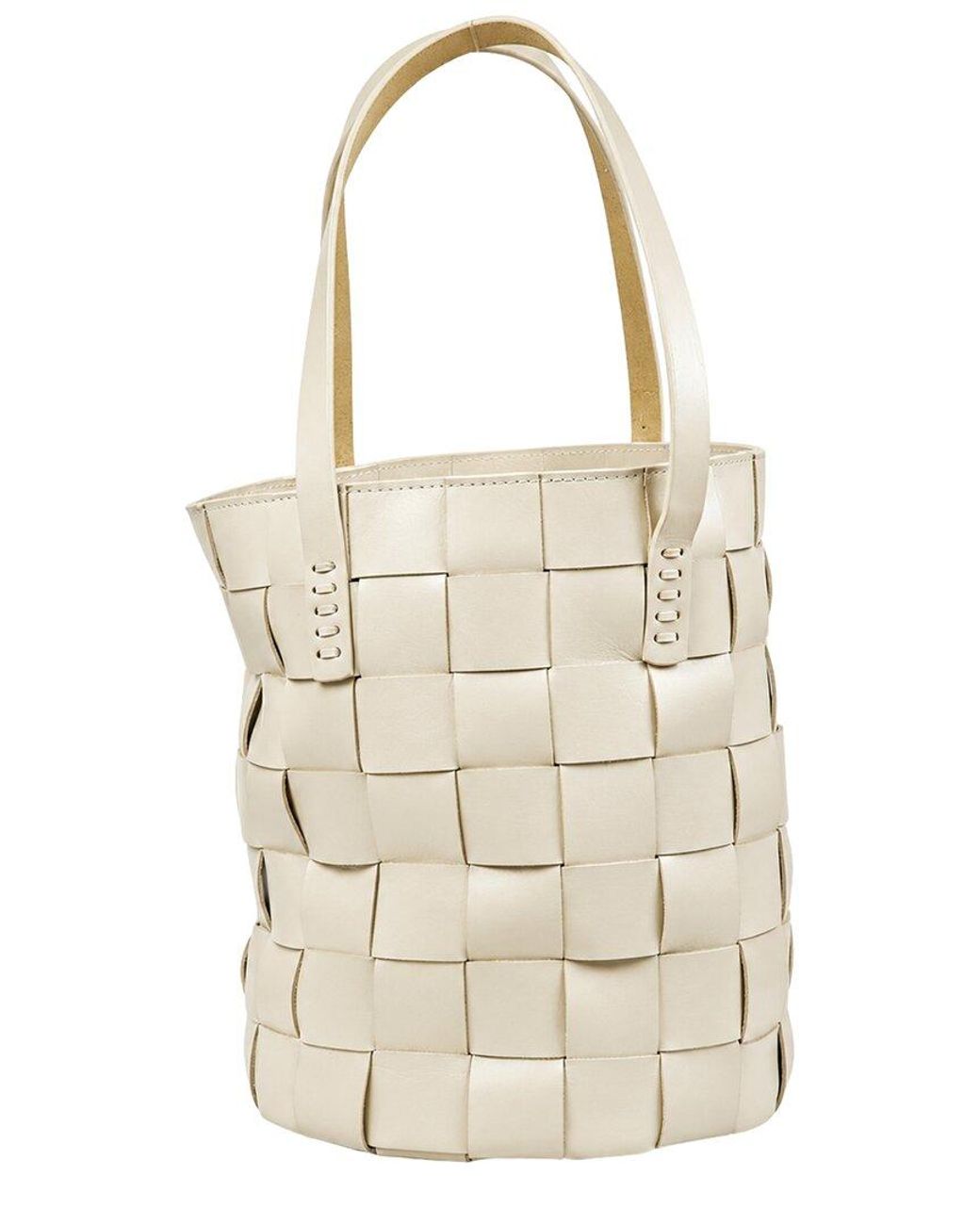 Dragon Diffusion White Box Weave Round Leather Bucket Tote