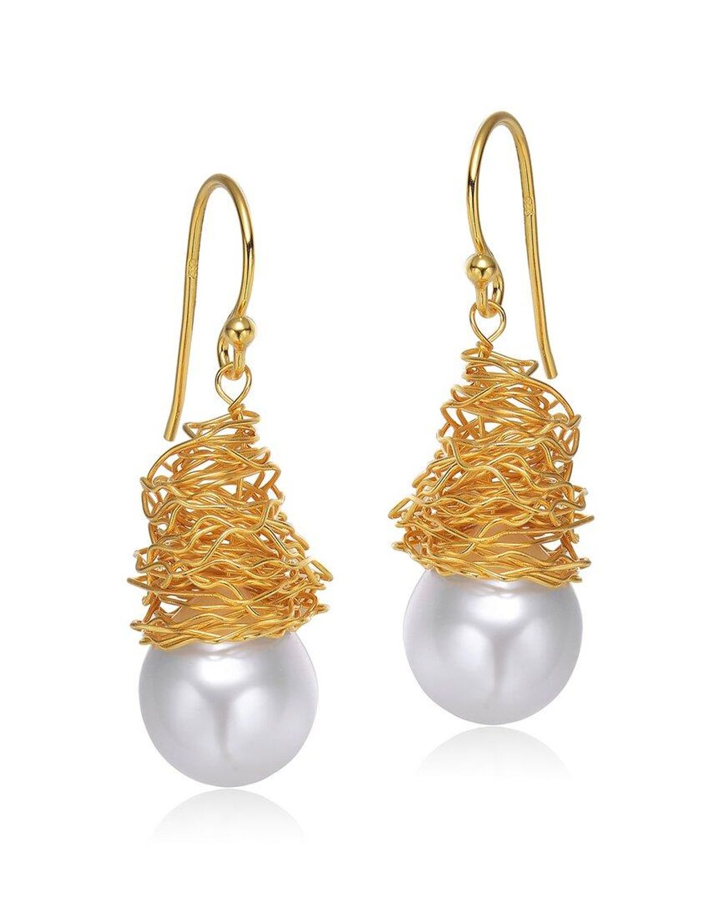 Genevive Jewelry Metallic 14k Over Silver 12.4mm Pearl Earrings