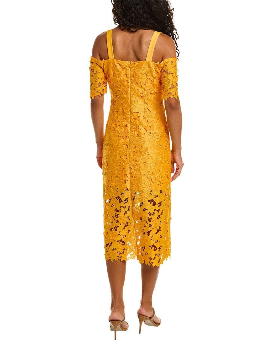 Zac Posen Yellow 3D Guipure Lace Midi Dress