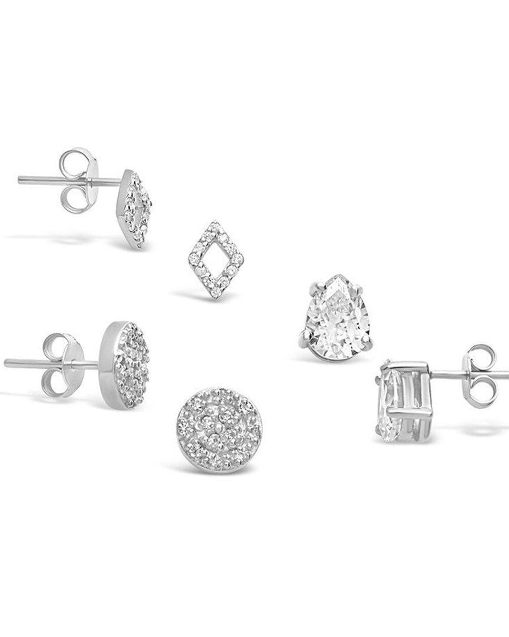 Sterling Forever Metallic Silver Cz Geo Set Of 3 Studs