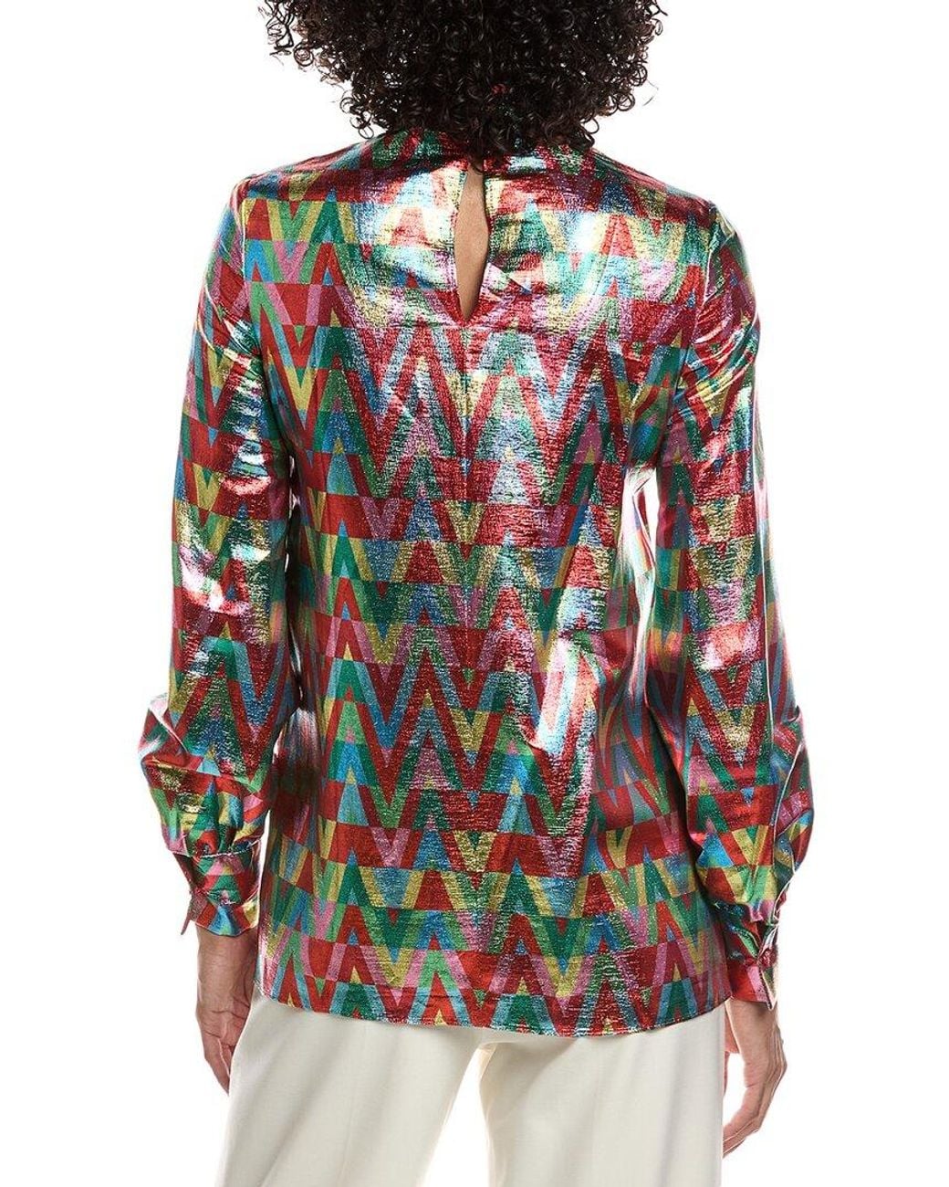 Valentino Red Metallic Logo Silk-Blend Shirt
